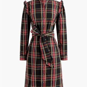 J. Crew Belted Plaid Ruffle Shirt Dress 2X